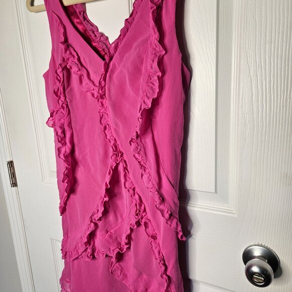 BCBG MAXAZRIA Hot Pink Ruffled mini dress size 6 - Picture 6 of 15